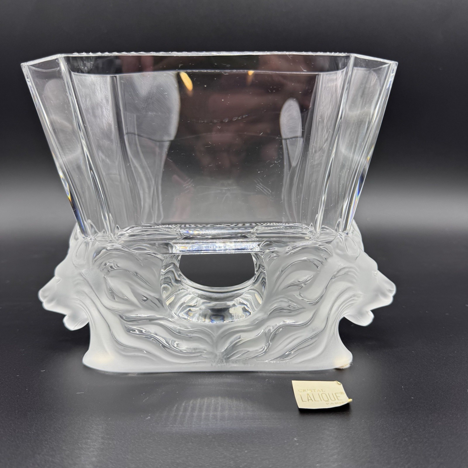 Vintage Lalique Venise Vase Bowl Double Lion Head W/Original Box & Sticker MINT Vintage Lalique Venise Vase Bowl Double Lion Head W/Original Box & Sticker MINT