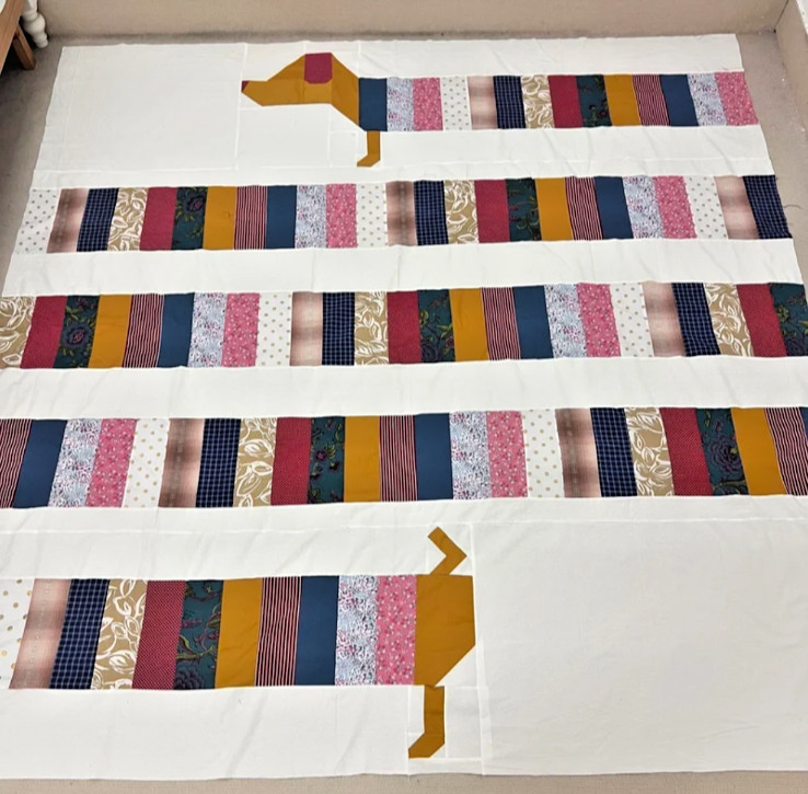 Handmade All Wrapped Up Dachshund Dog Cotton Patchwork quilt top/topper 86x86 Handmade All Wrapped Up Dachshund Dog Cotton Patchwork quilt top/topper 86x86
