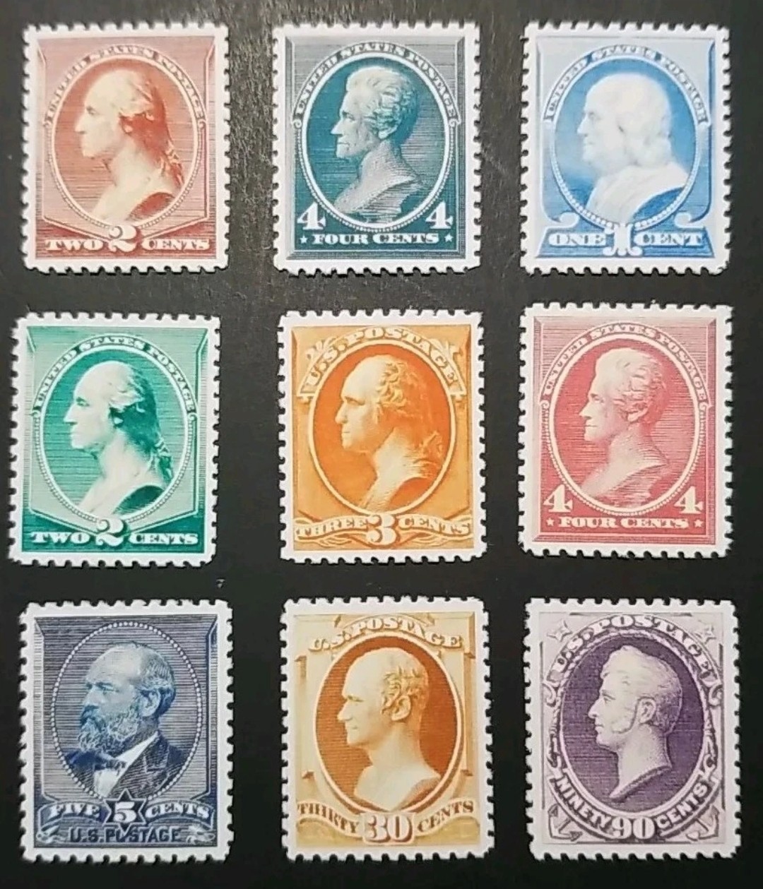 US Scott #210-218 1883-88 American Bank Note Printing Issue Stamp Replica Set US Scott #210-218 1883-88 American Bank Note Printing Issue Stamp Replica Set
