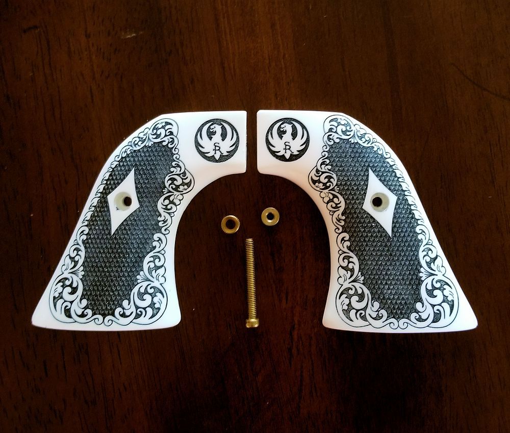 Ivory Ruger Vaquero Blackhawk Grips Single Six XR3-RED Frame Scroll Diamond