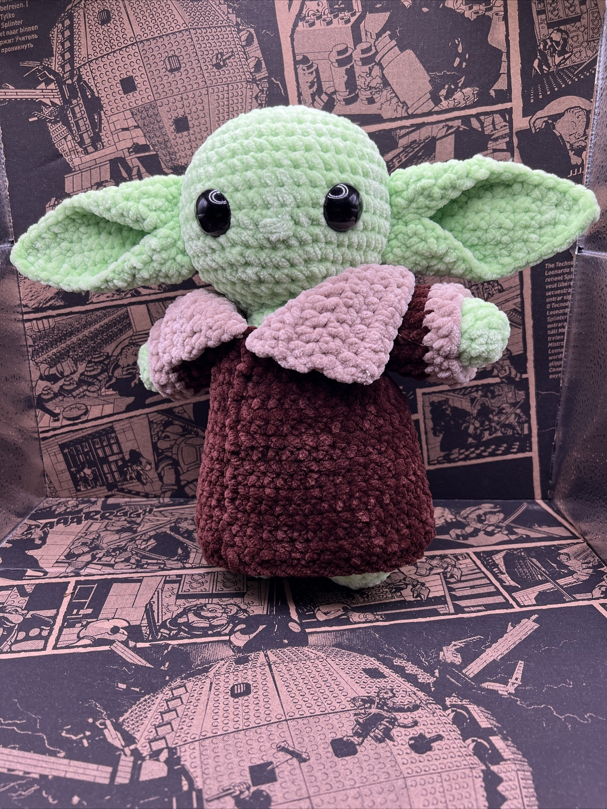 Handmade Crocheted Amigurumi Baby Yoda, The Child, Grogu Star Wars 10.5” X 13”