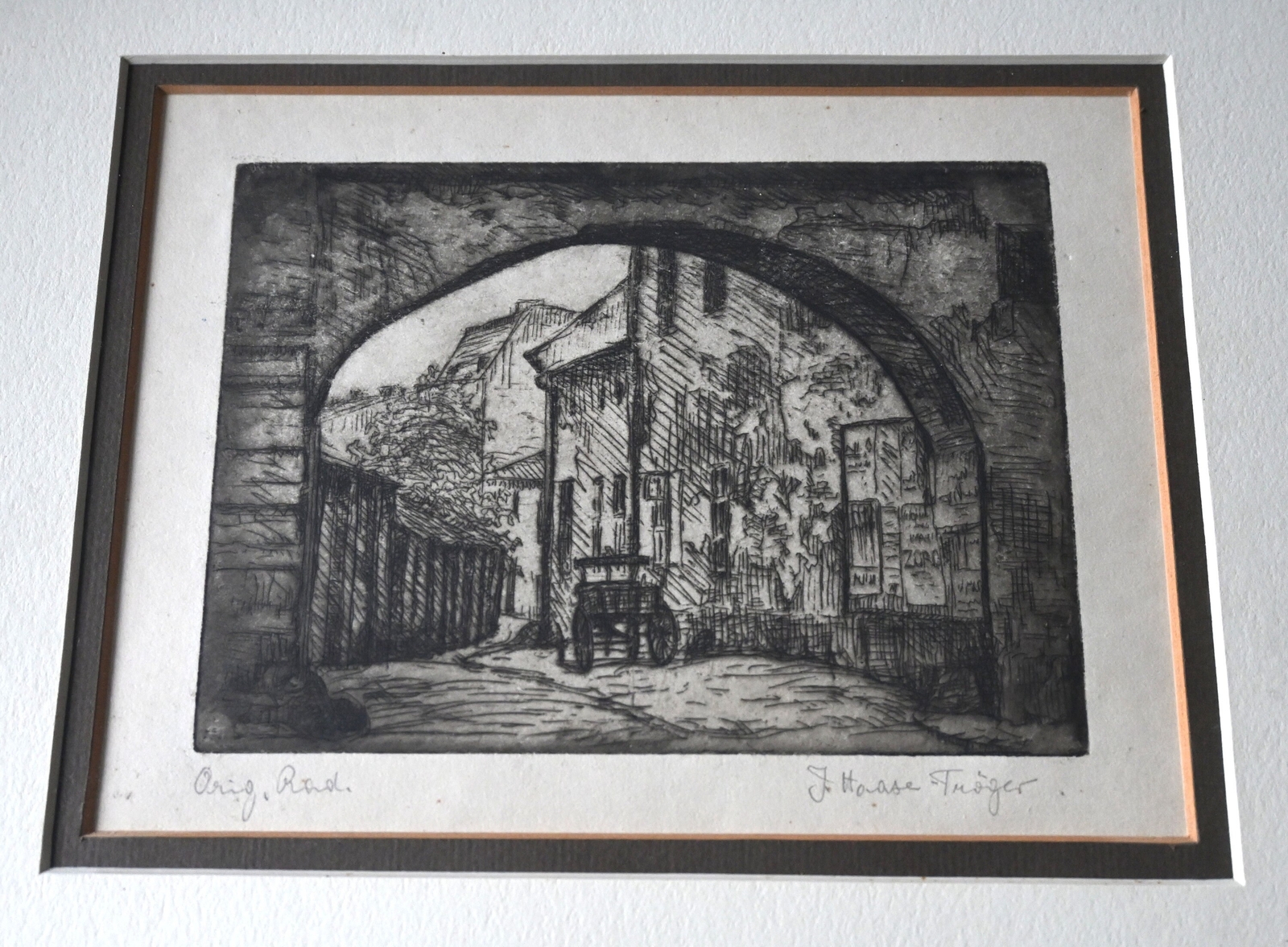 Janina Haase-Troger (b. 1886) Austrian etching, framed, signed lower right in
