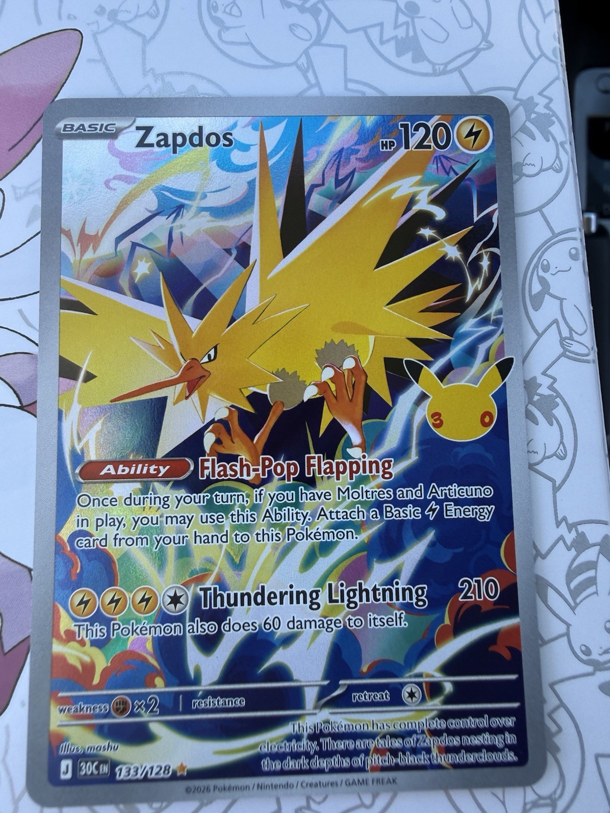 Zapdos 133/128 Illustration Rare ME: 30th Celebration Pokemon Holo Near Mint