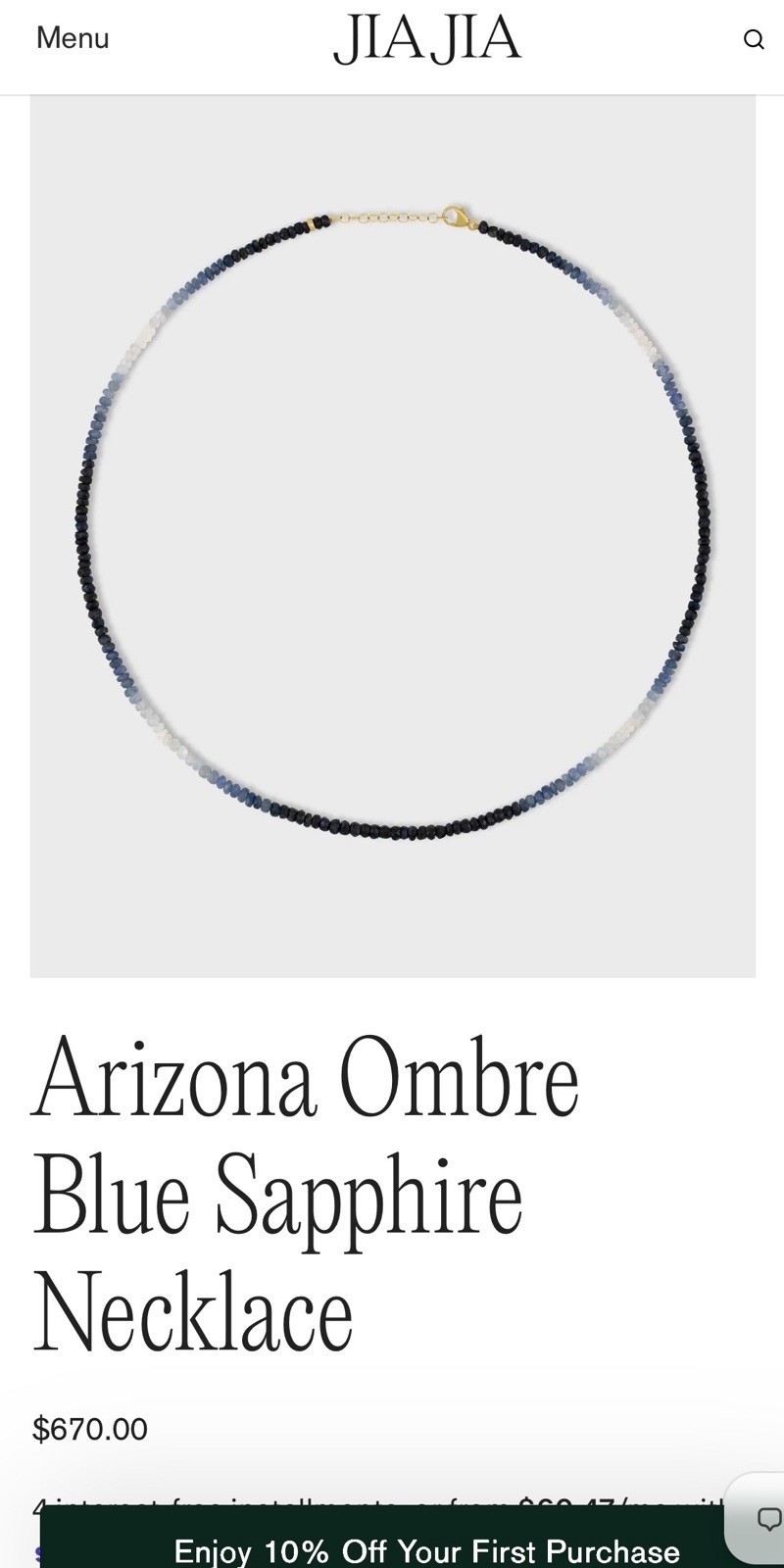 Jia Jia Arizona Ombre Blue Sapphire Necklace for Women Fashion Jewelry