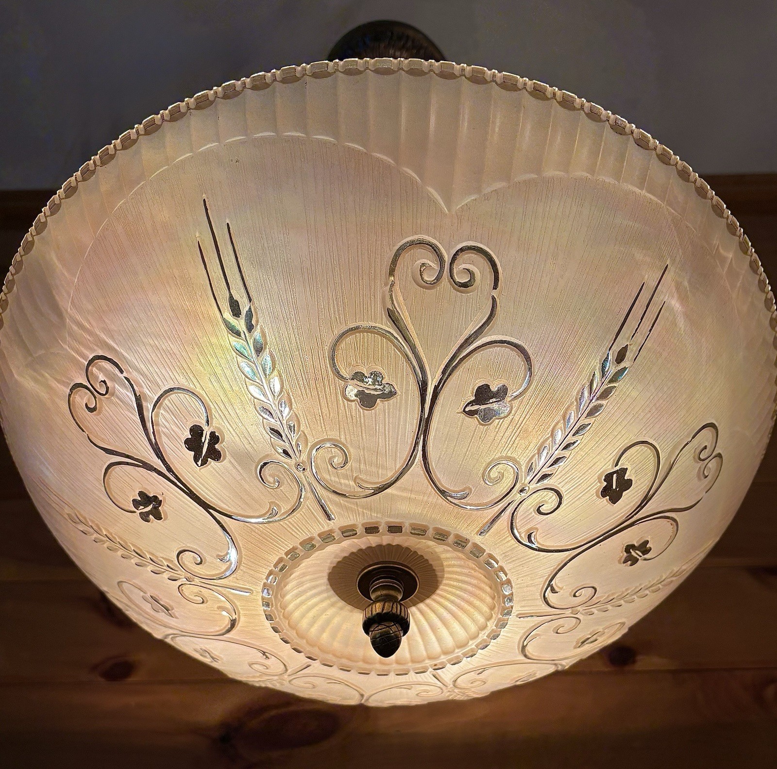 Antique 1920s 30s LARGE Art Deco Nouveau Iridescent Carnival Glass Chandelier