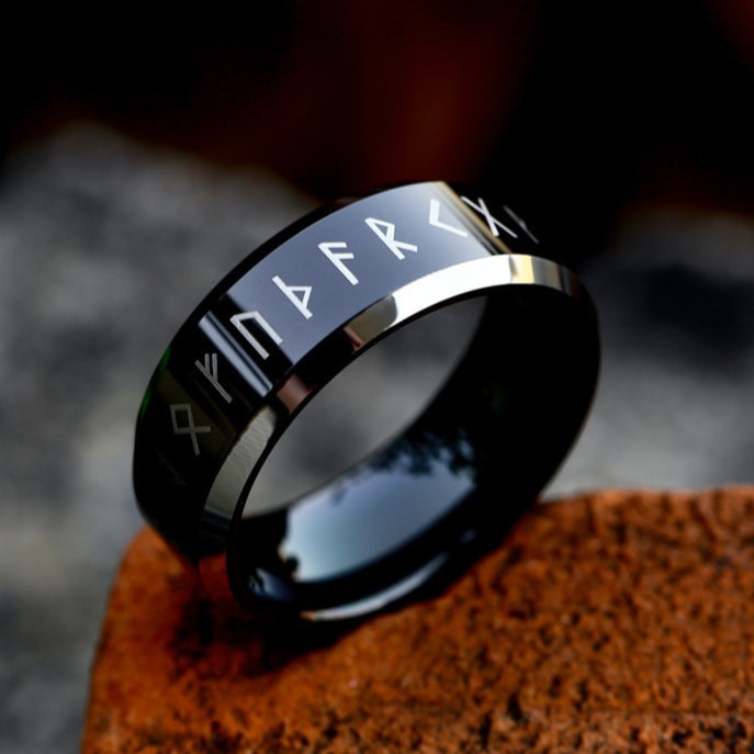 Vintage Viking Runes Tungsten Wedding Bands Men's Women's Promise Ring Polished