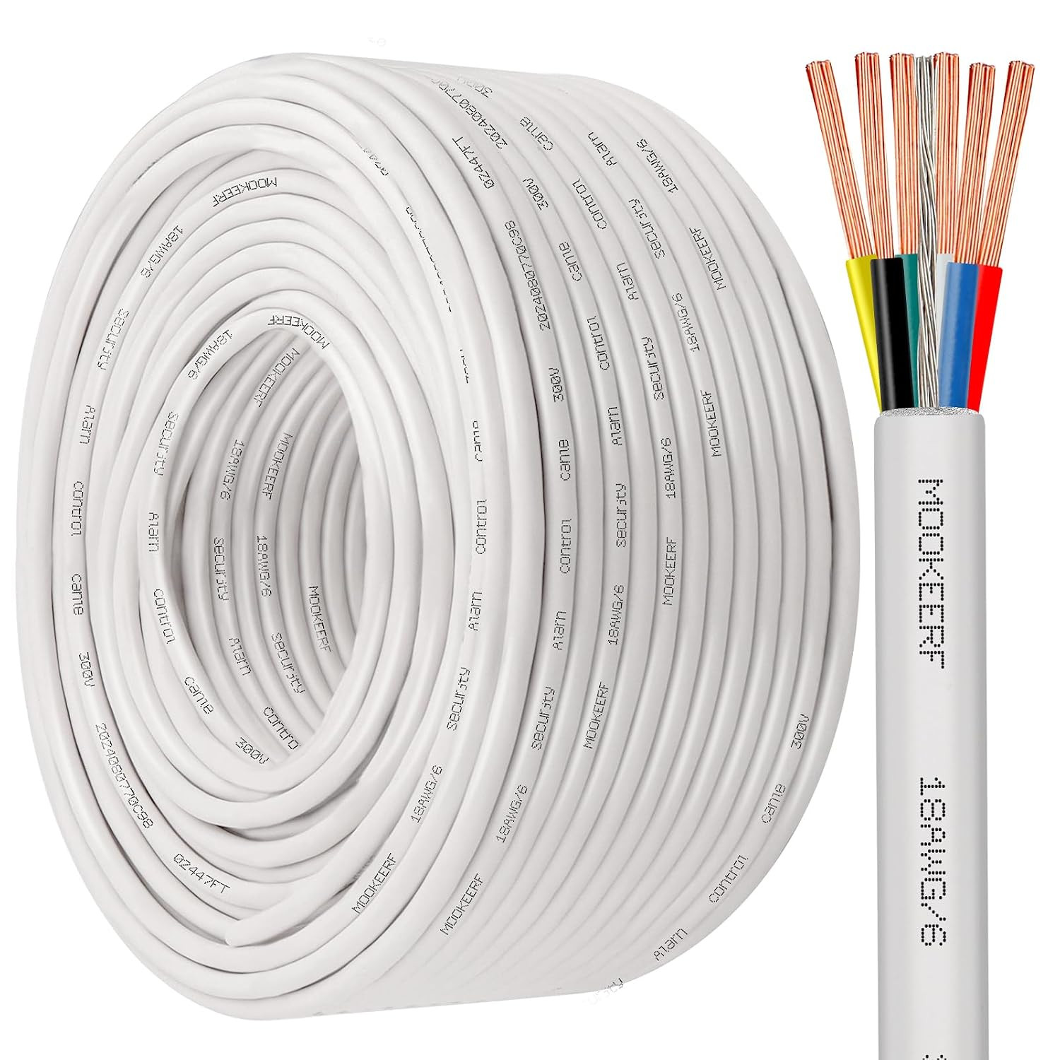 18/6 Shielded Wire 18AWG 6 Conductor 200FT Shielded Plenum Cable White CL3P Jack