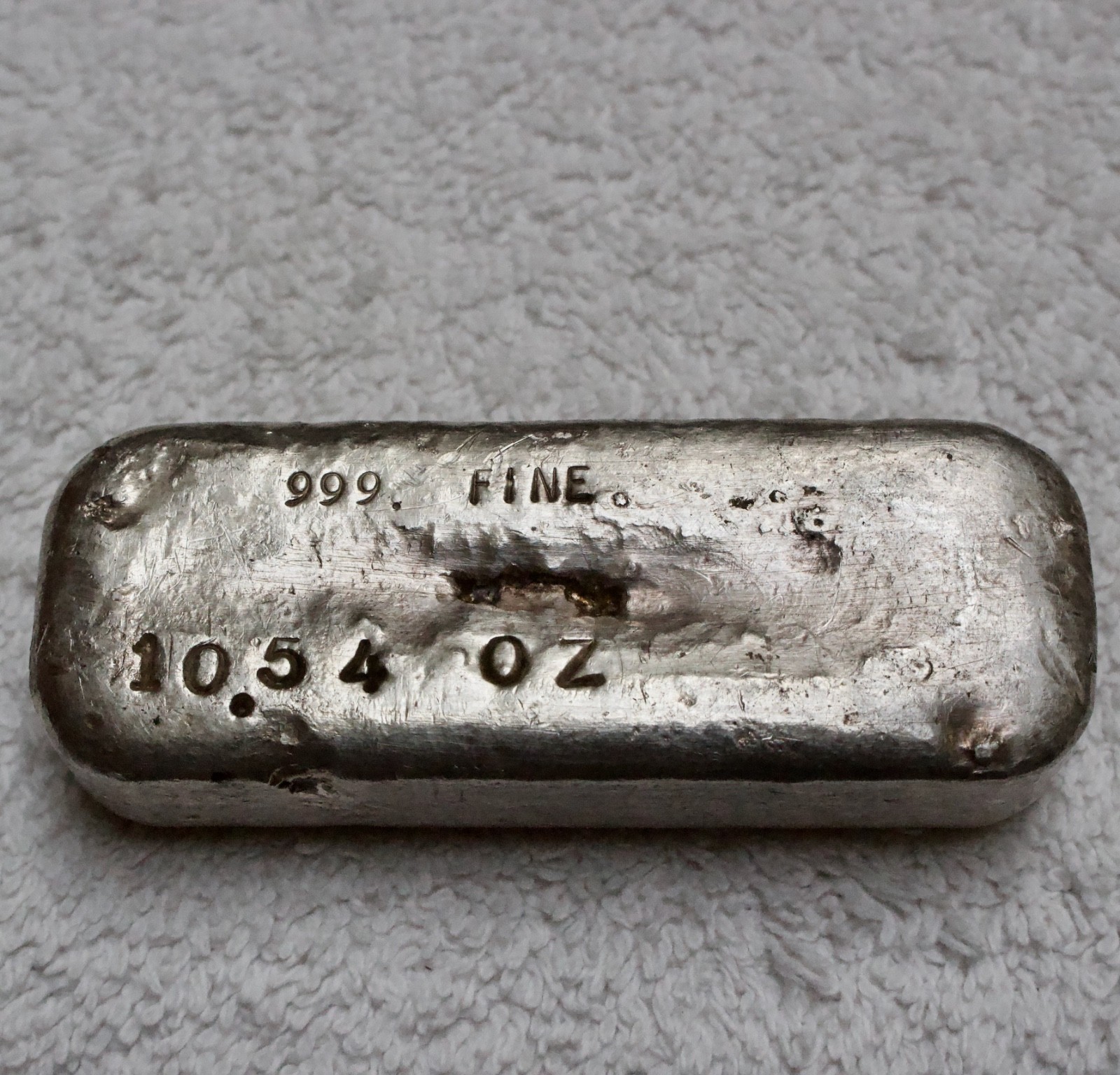 VINTAGE HAND POURED & HAND STAMPED 10.54 OUNCE .999 FINE SILVER BAR