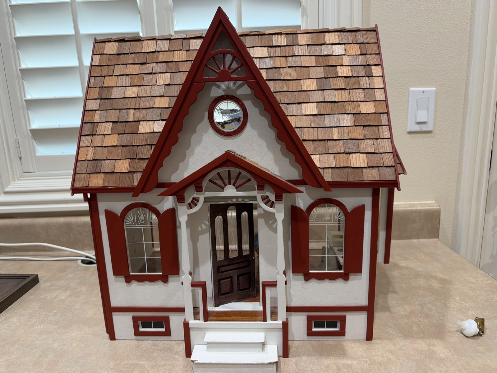 Vintage 1:12 Blue Wooden Two-Story Cottage Style Dollhouse Miniature Furniture