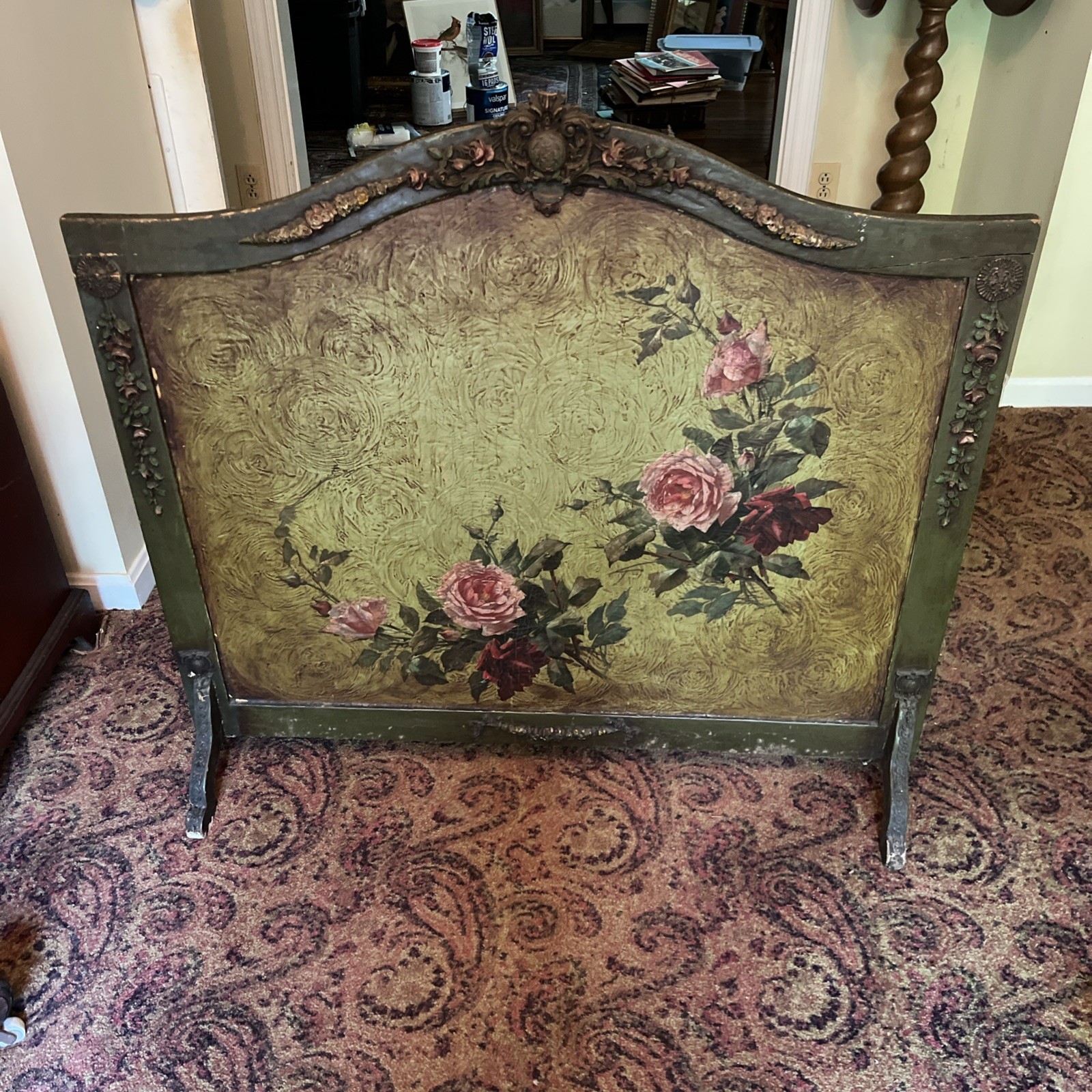 Antique Venetian Hand Painted Fireplace Cover