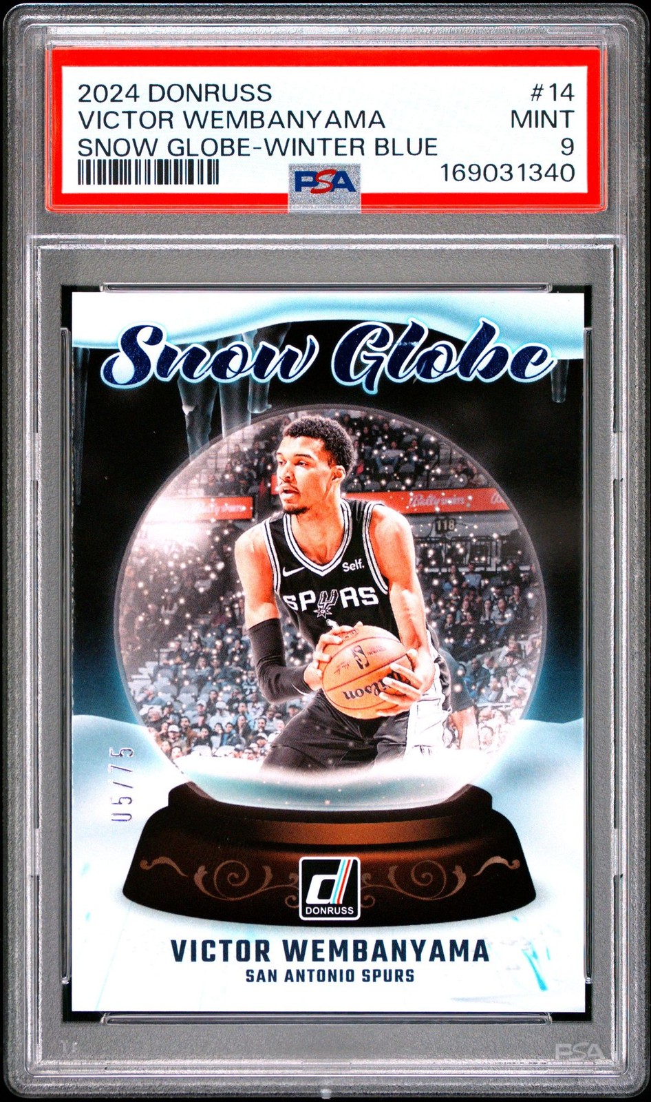 PSA 9 2024 Panini Donruss Snow Globe Victor Wembanyama 14 Winter Blue 5/75 POP/2