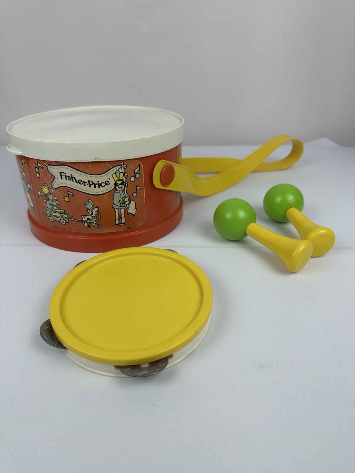 Vintage 1979 Fisher Price Marching Band Drum with Musical Instruments Set #921 Vintage 1979 Fisher Price Marching Band Drum with Musical Instruments Set #921