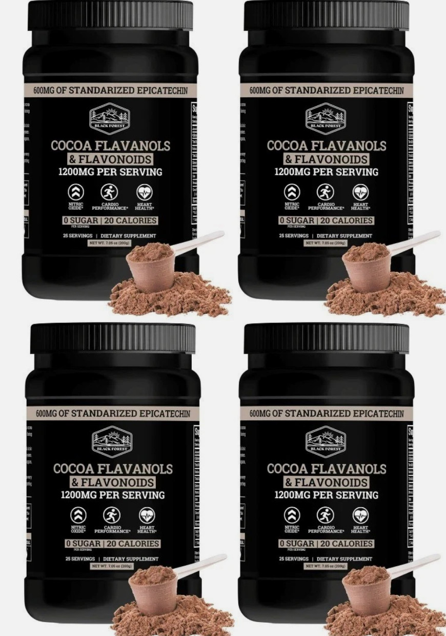 4 PACK Black Forest High Flavanol Cocoa Powder and Flavonoid Supplements 1200mg