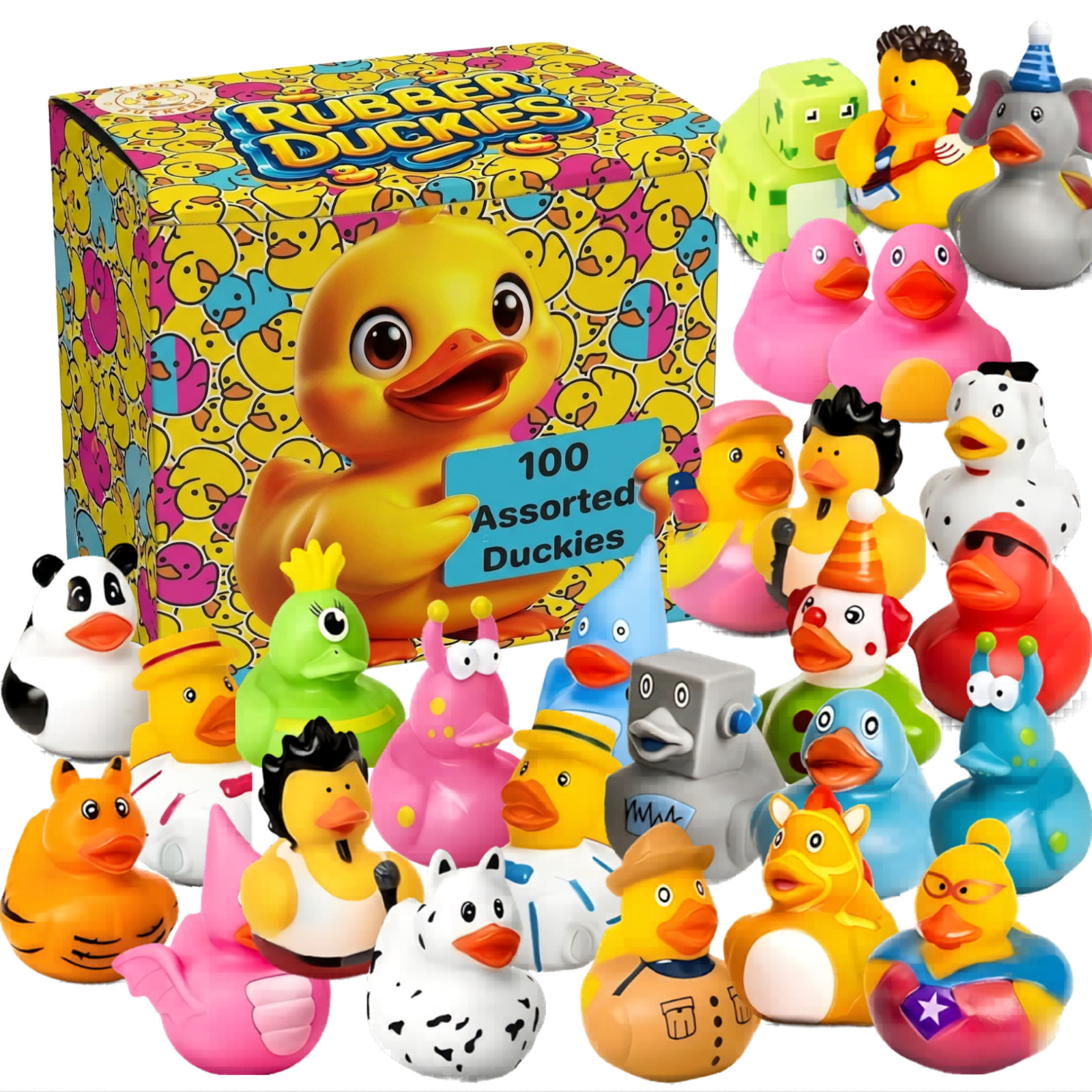 100 Pack Rubber Ducks Bulk Bath Toys Party Favors Pool Jeep Ducking Decor Gift
