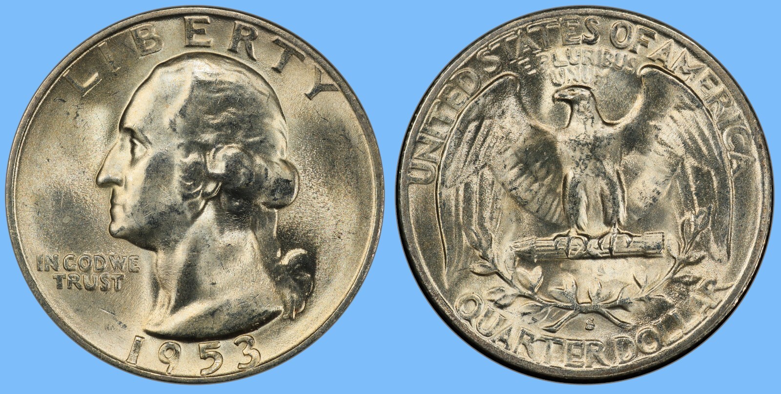 1953 S Washington Quarter ~ BU Uncirculated Mint State ~ 90% Silver 25c US Coin 1953 S Washington Quarter ~ BU Uncirculated Mint State ~ 90% Silver 25c US Coin