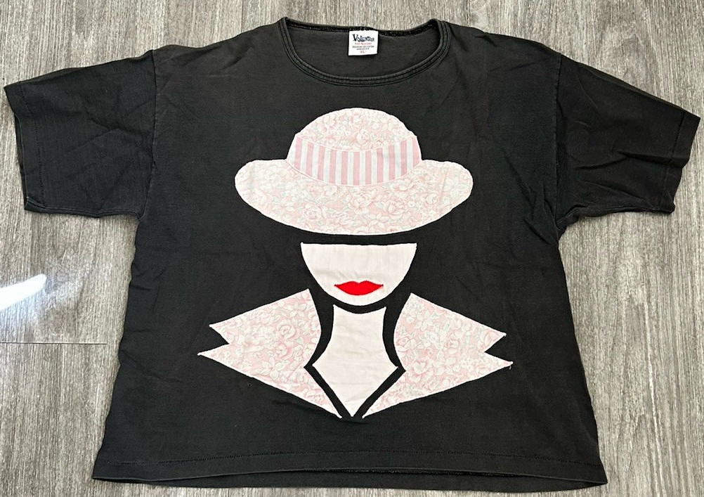 Vintage 90s Avant Garde Pop Art Applique T Shirt XL Volunteer Knit USA Made 