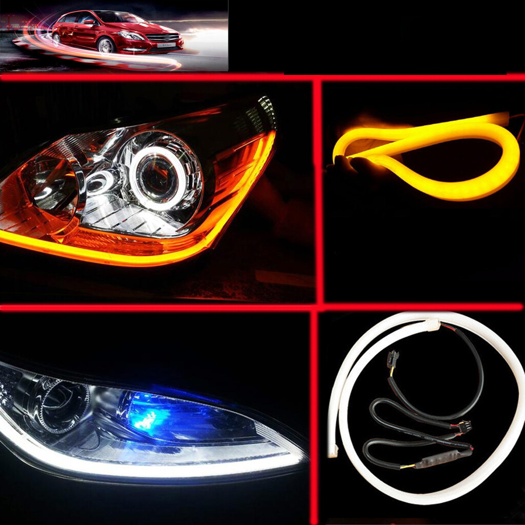 2x 30cm DIY Switchback White Amber LED DRL Car Daytime Running lights Strip Tube
