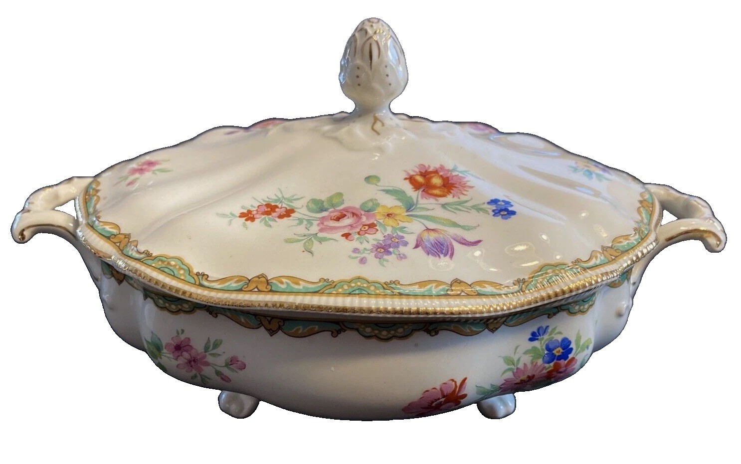 Antique Johnson Brothers Pareek Footed Covered Casserole Bowl Dish Mint