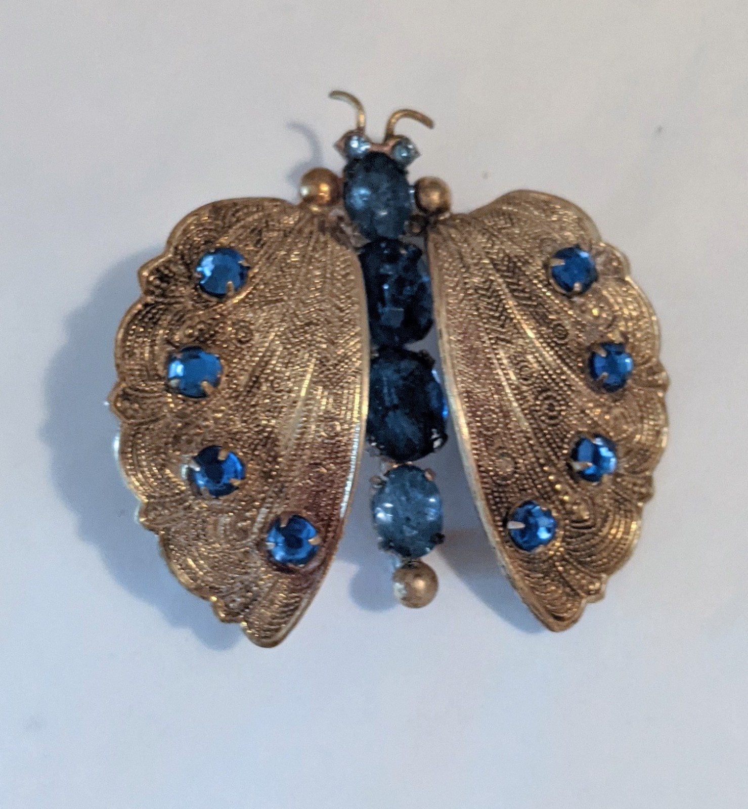 Antique Max Neiger Brass Brooch Butterfly With Blue Sets Made In Czechoslovakia
