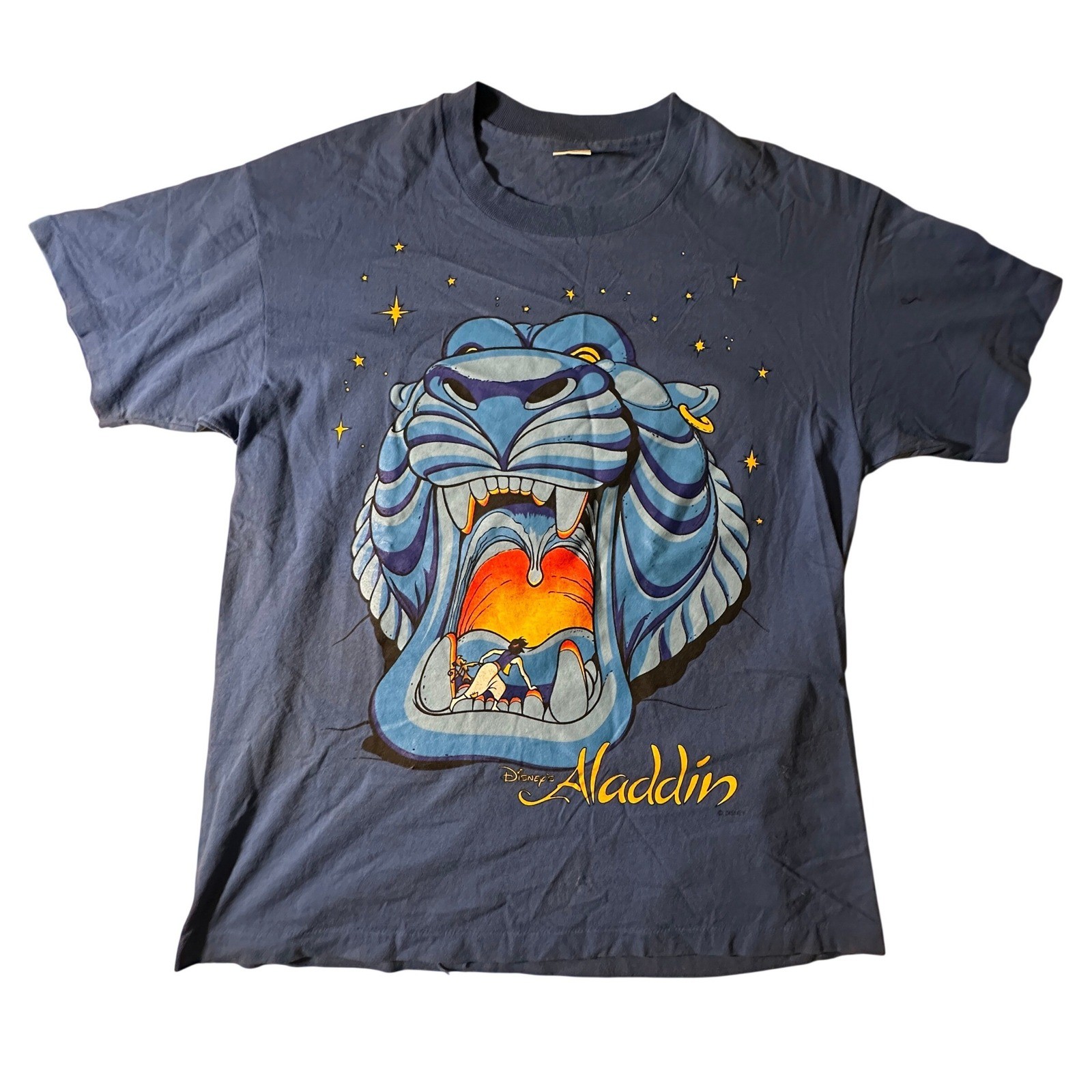 Vintage 1992 Disney Aladdin Cave of Wonders T-Shirt XL Blue Anvil Double Sided