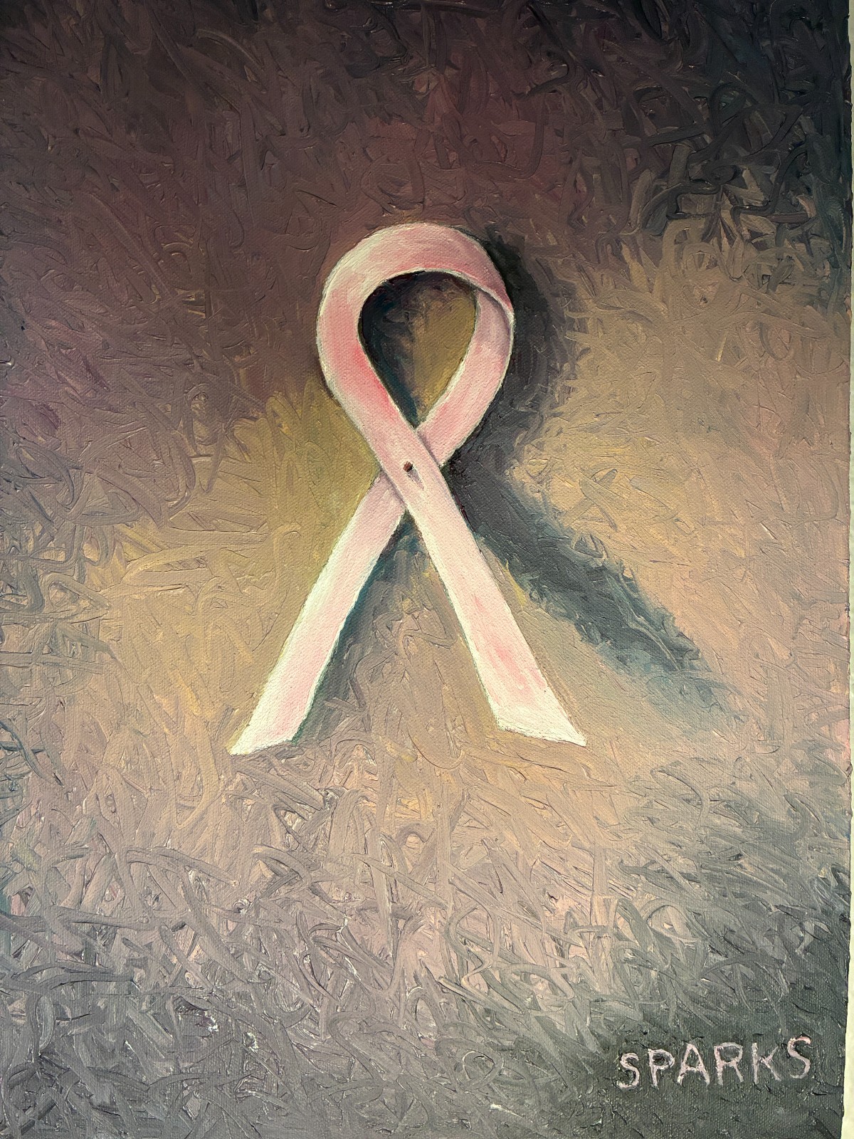 Original James Sparks Impasto Oil Painting - Signed Pink Ribbon Canvas 20x14