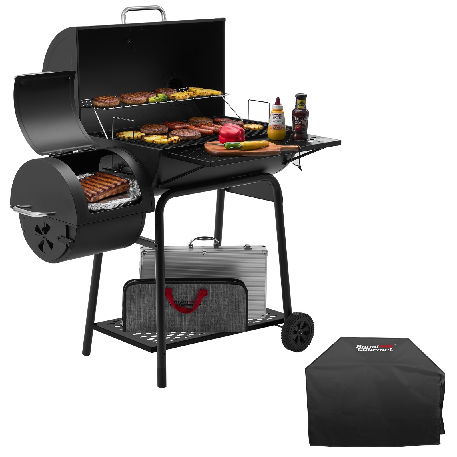 Royal Gourmet  28-Inch Barrel Charcoal Grill with Offset Smoker 824 Sq,Black