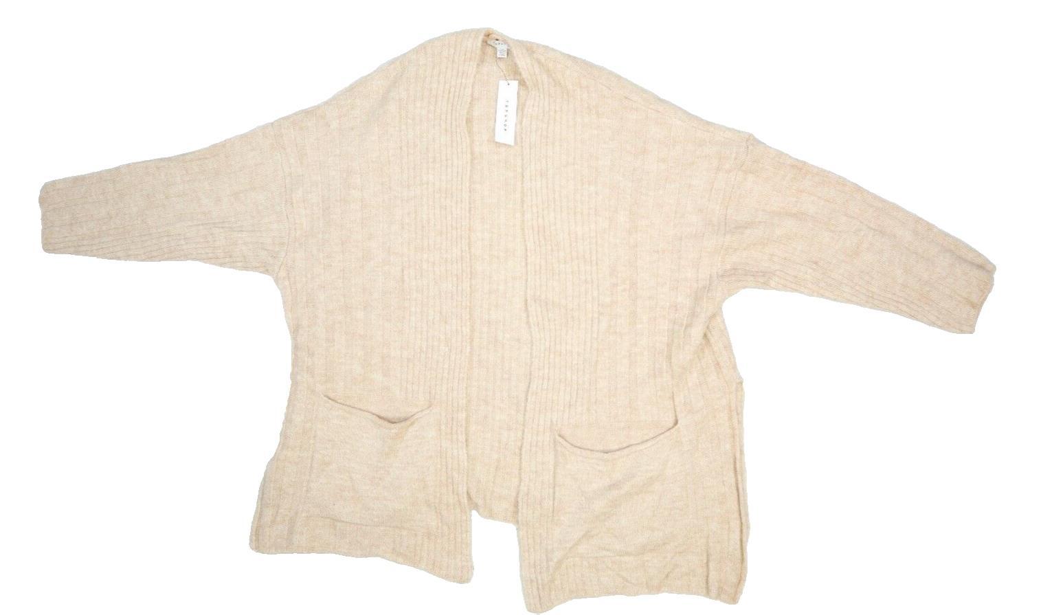 Topshop Womens Beige Open Front Long Sleeves Pockets Ribbed Long Cardigan 8-10 Topshop Womens Beige Open Front Long Sleeves Pockets Ribbed Long Cardigan 8-10