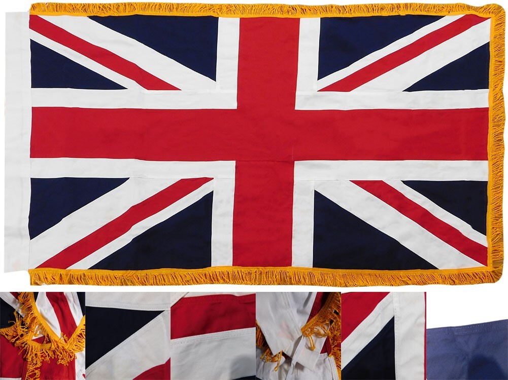 3x5 Embroidered UK United Kingdom British Sleeve Fringe 100% Cotton Flag 3\'x5\'