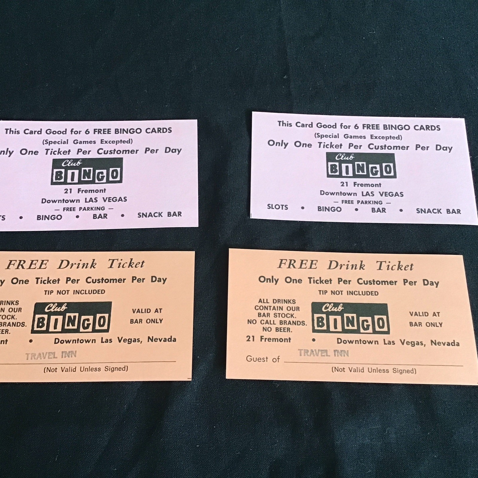 Lot 4 Club Bingo Downtown Las Vegas Nevada promo ad advertising Free Bingo card