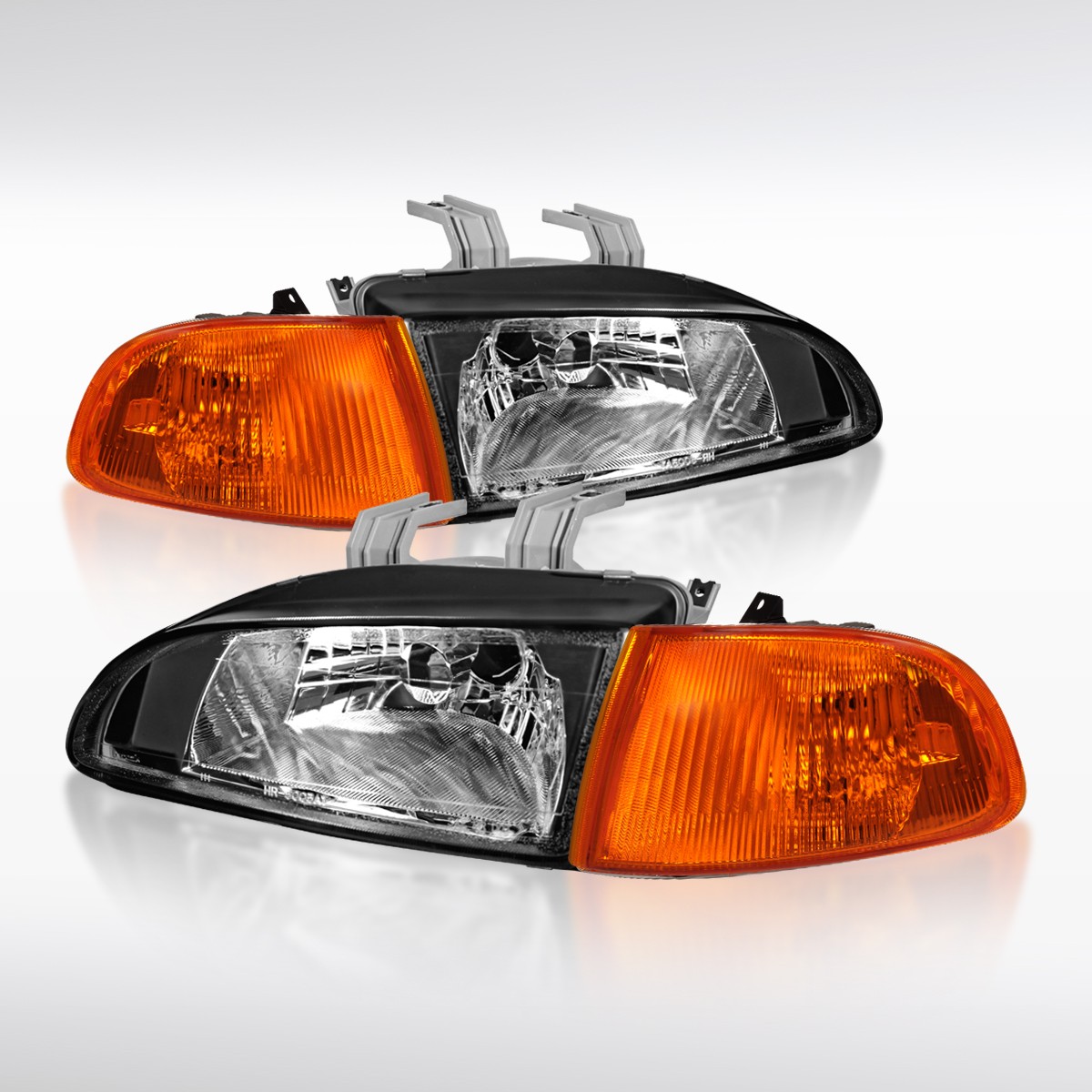 Fit 1992-1995 Honda Civic 2/3Dr Black Headlights+Amber Corner Signal Lamps 92-95 Fit 1992-1995 Honda Civic 2/3Dr Black Headlights+Amber Corner Signal Lamps 92-95