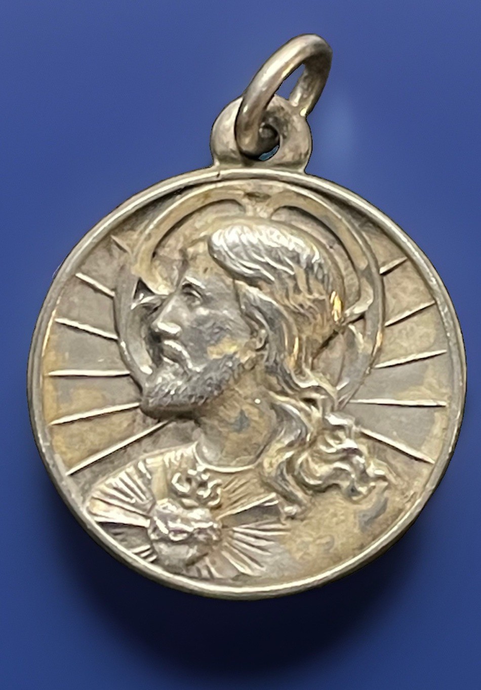 Vintage Catholic Sterling Silver Sacred Heart Jesus Medal, 2.7 Grams Silver