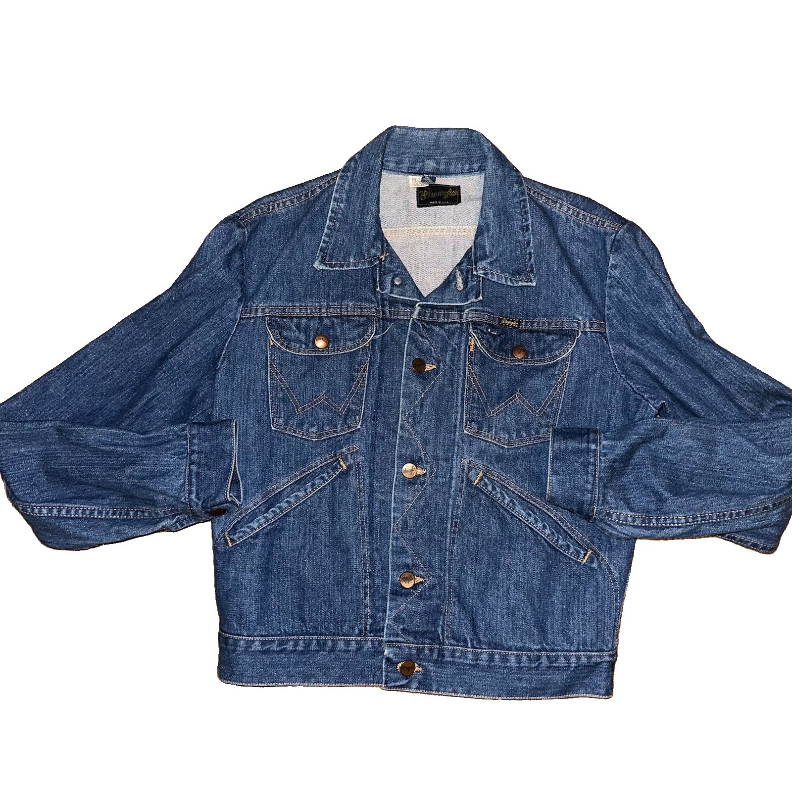 Vtg 70s Wrangler Denim Trucker Jacket 124MJ 126MJ Mens 40 (M) Broken Twill USA