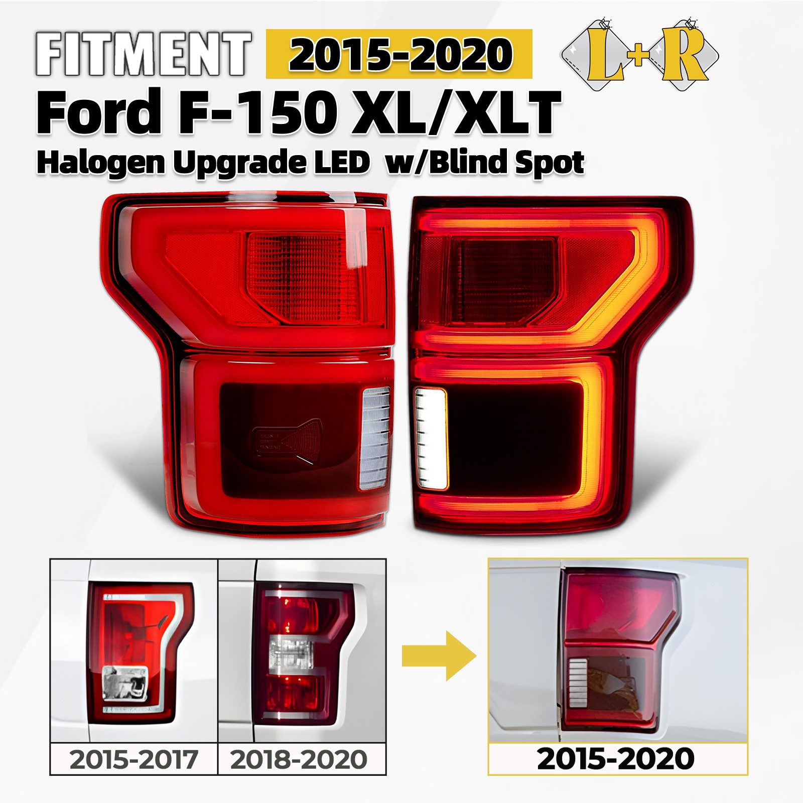 For 2015-2020 Ford F-150 Tail Light Upgrade To Blind Spot Style Left+Right Pair