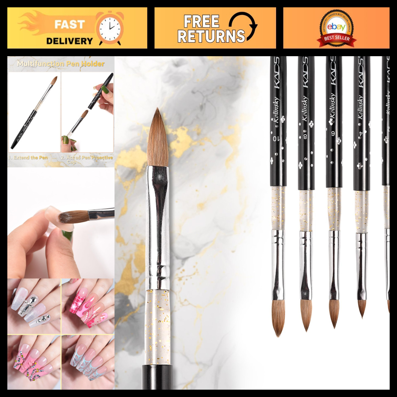 5Pcs Kolinsky Sable Acrylic Brush Set - Sizes 2, 4, 6, 8, 10 for Nail Art 5Pcs Kolinsky Sable Acrylic Brush Set - Sizes 2, 4, 6, 8, 10 for Nail Art