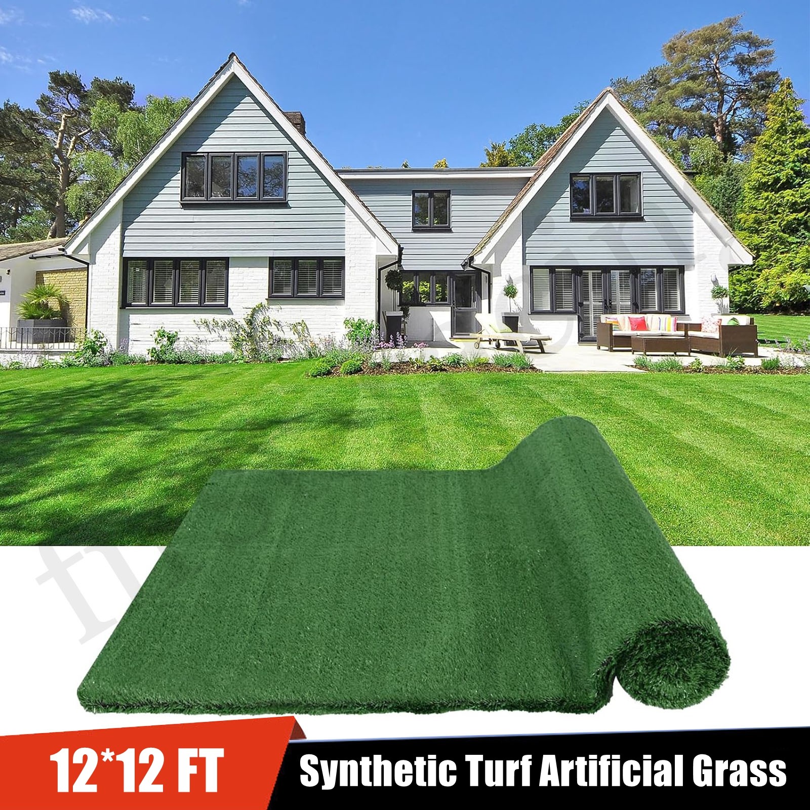 12x12 FT Artificial Grass Mat Synthetic Landscape Fake Lawn Pet Dog Turf Garden