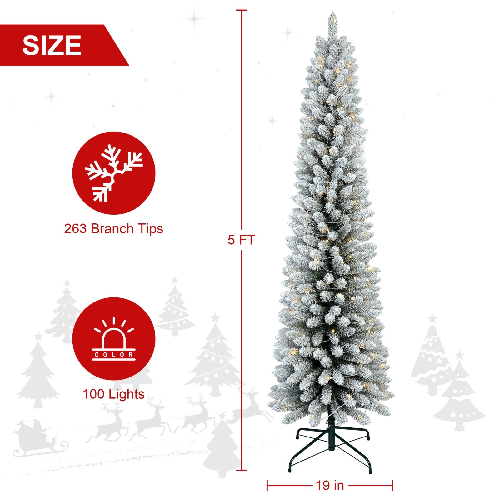 5/6/7 Ft Pre-Lit Pencil Christmas Tree Slim Artificial Tree with Led Lights