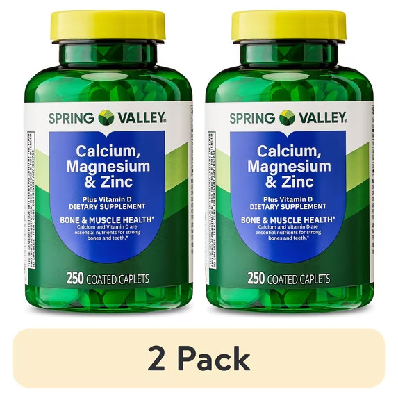 (2 pack) Spring Valley Calcium, Magnesium & Zinc Plus Vitamin D3 Coated 250 Ct
