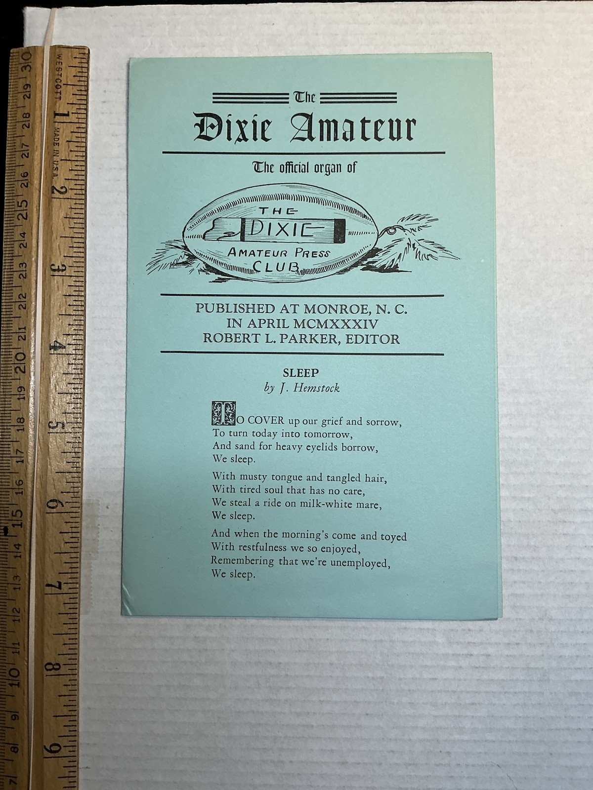 1934 Dixie Amateur Press Club Robert Parker Hyman Bradofsky NAPA