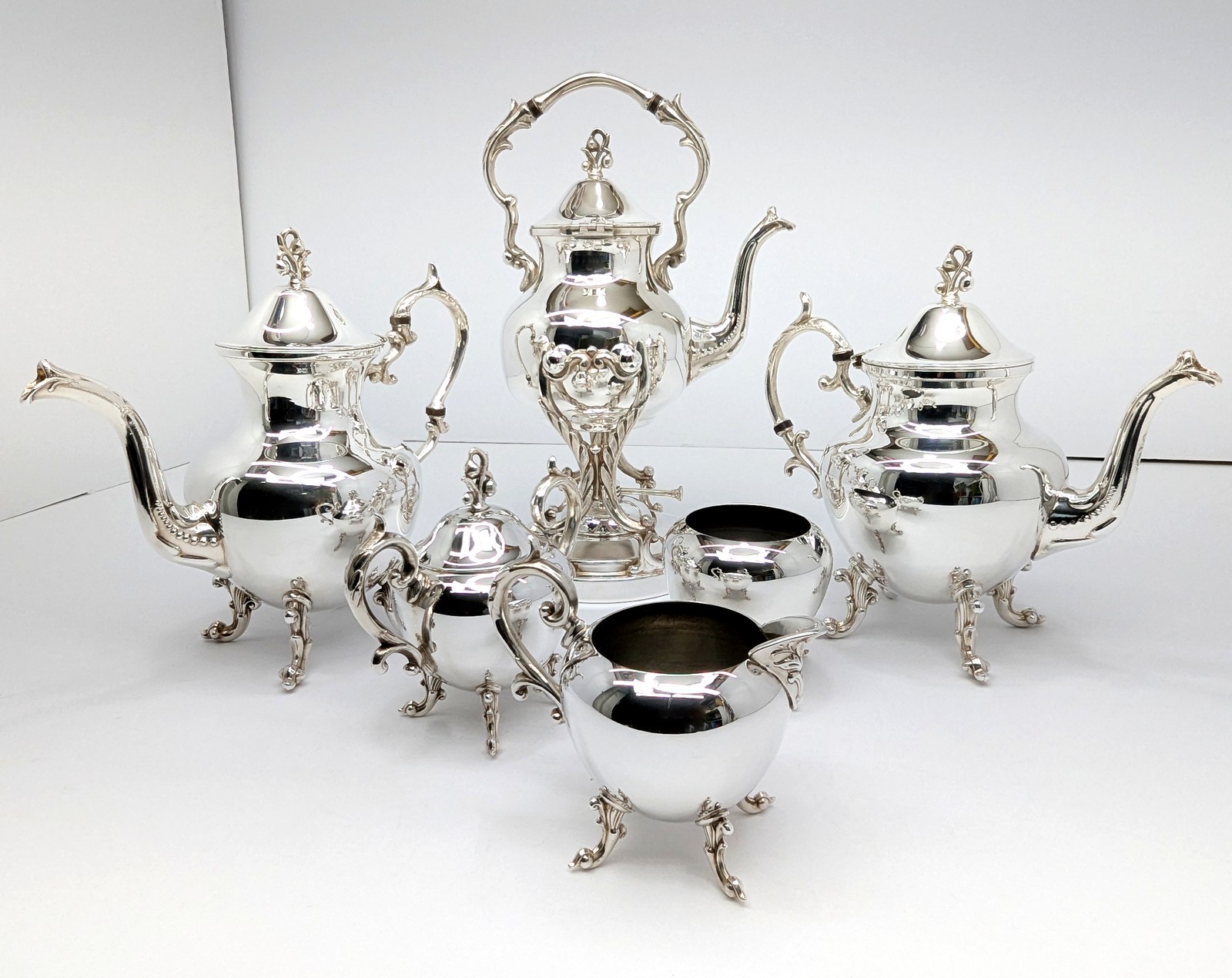 Vintage Birmingham Silver Co BIM10 6-Piece Silver on Copper Tea Coffee Service