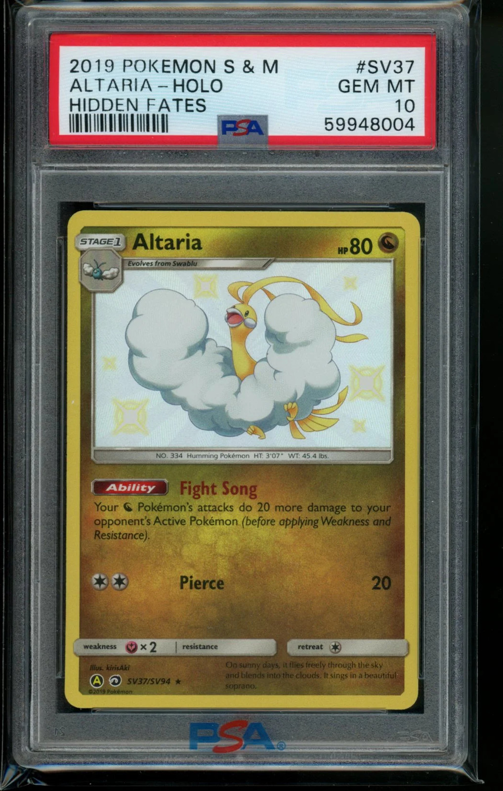 2019 Pokemon Sun & Moon Holo Hidden Fates Altaria  #SV37 PSA 10