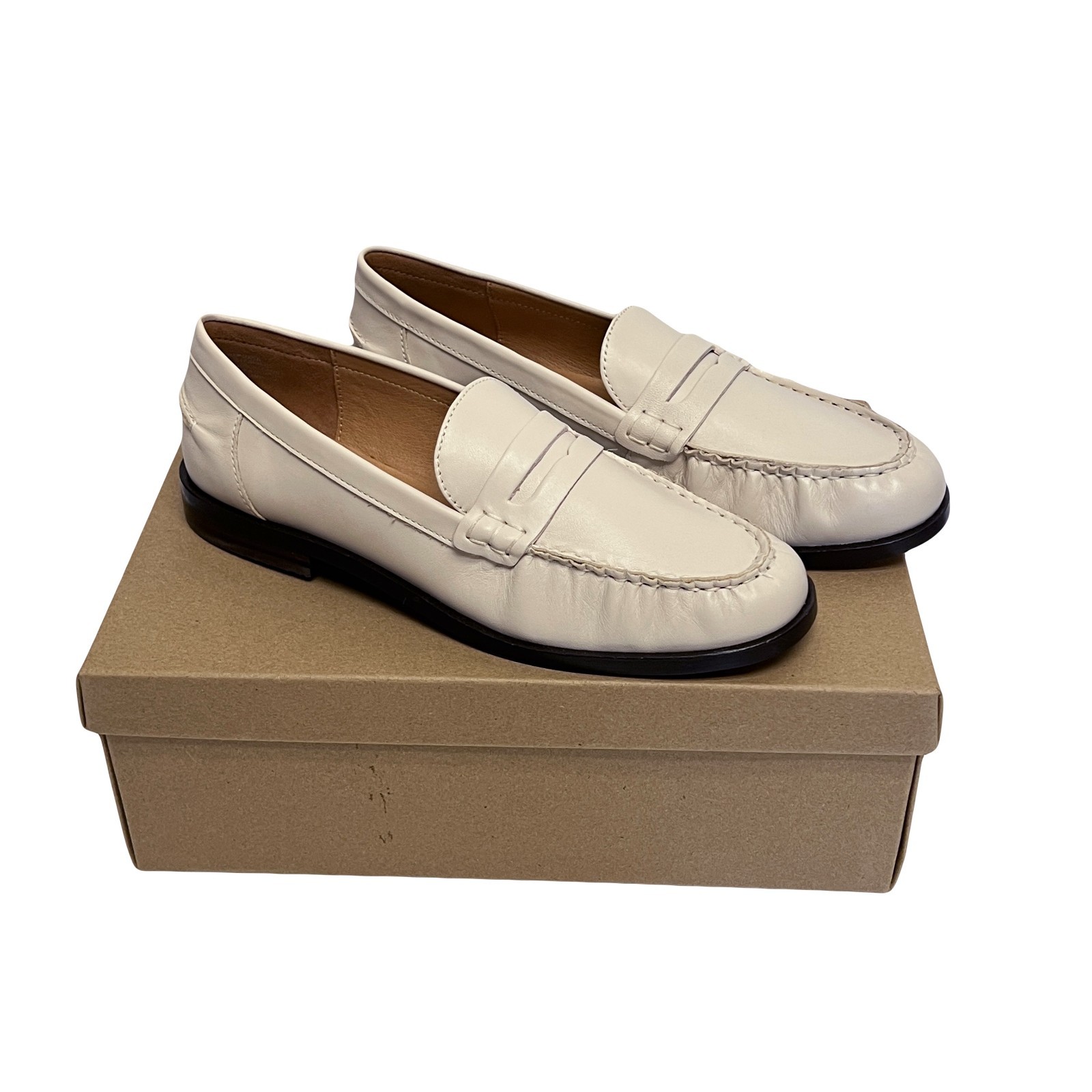Madewell Women\'s Penny Loafer Leather NJ256 Pale Oyster Size 9 Madewell Women\'s Penny Loafer Leather NJ256 Pale Oyster Size 9