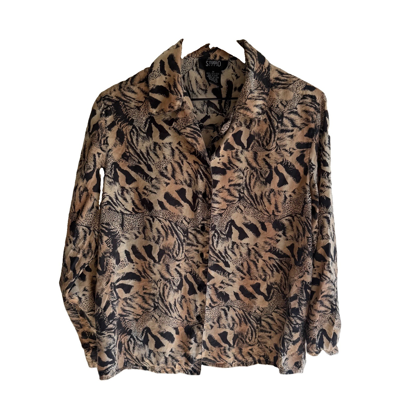 Vintage Studio 3000 Animal Print 100% Silk Blouse Womens Size M Mob Wife Tiger Vintage Studio 3000 Animal Print 100% Silk Blouse Womens Size M Mob Wife Tiger