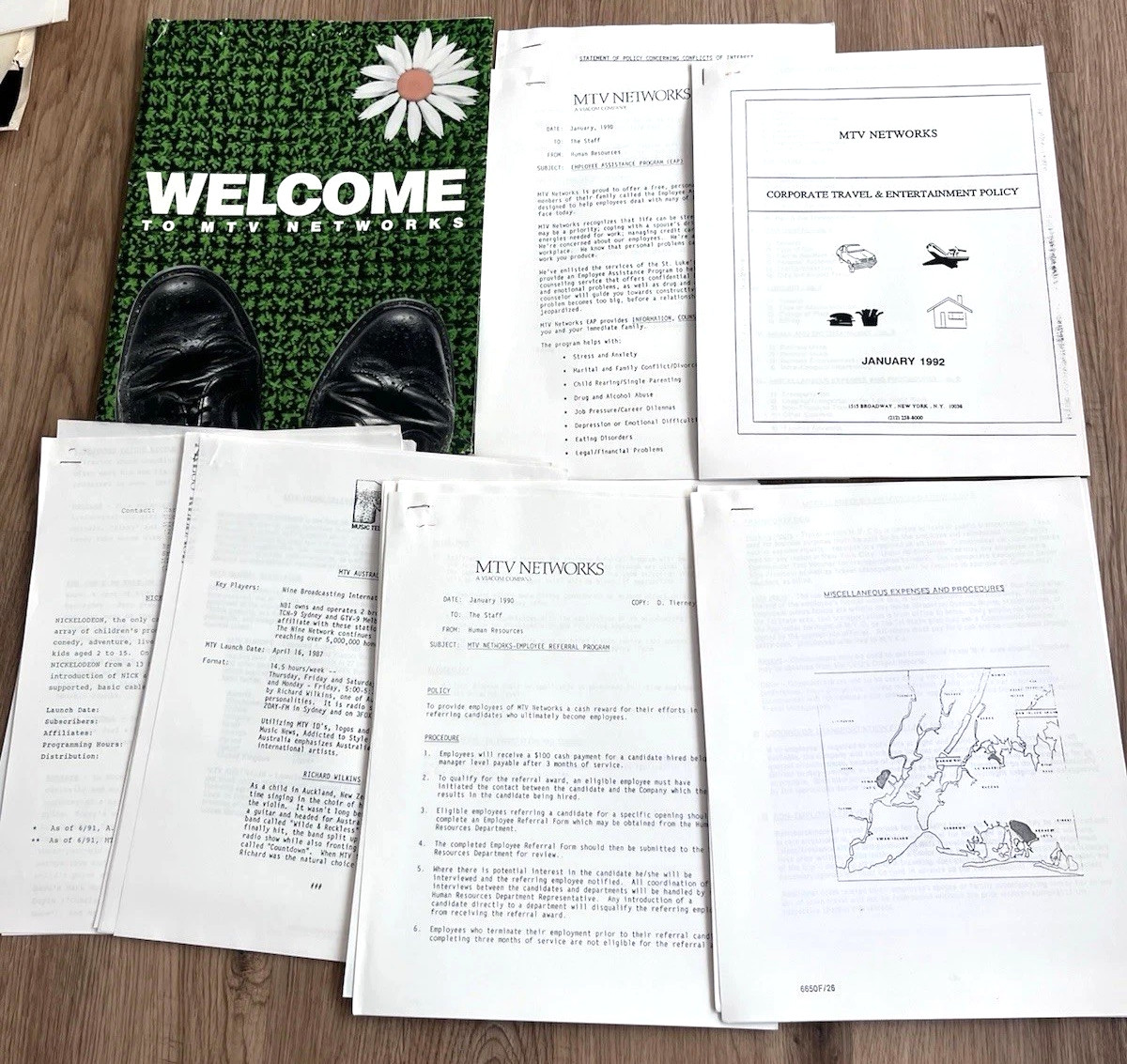 Rare 1992 MTV Viacom VH1 Television Networks Welcome Employee Paperwork lot Rare 1992 MTV Viacom VH1 Television Networks Welcome Employee Paperwork lot