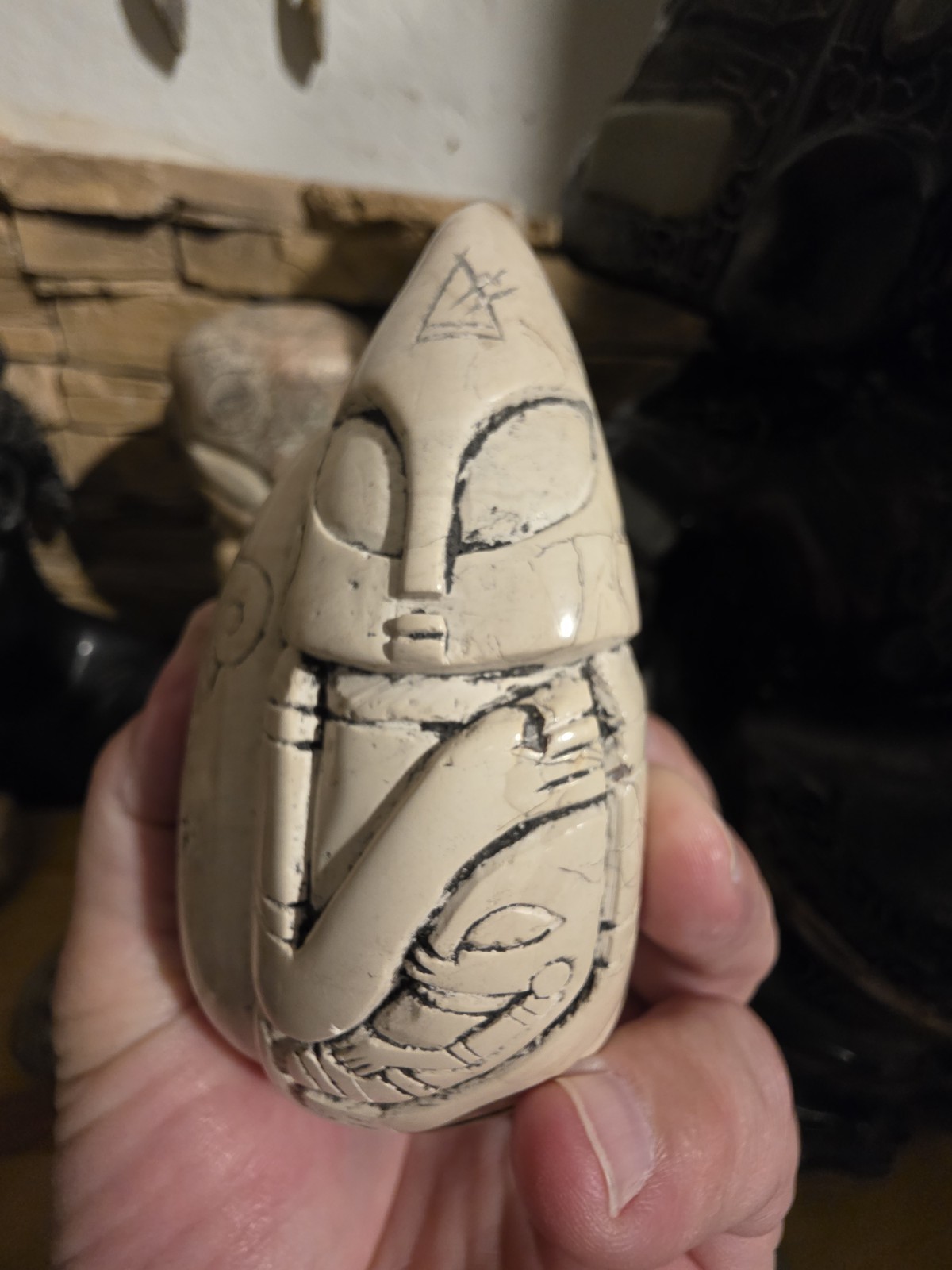 Ojuelos/Tula Pre-Mayan Ancient Aien Artifact Stone Skull w/ UFO Designs