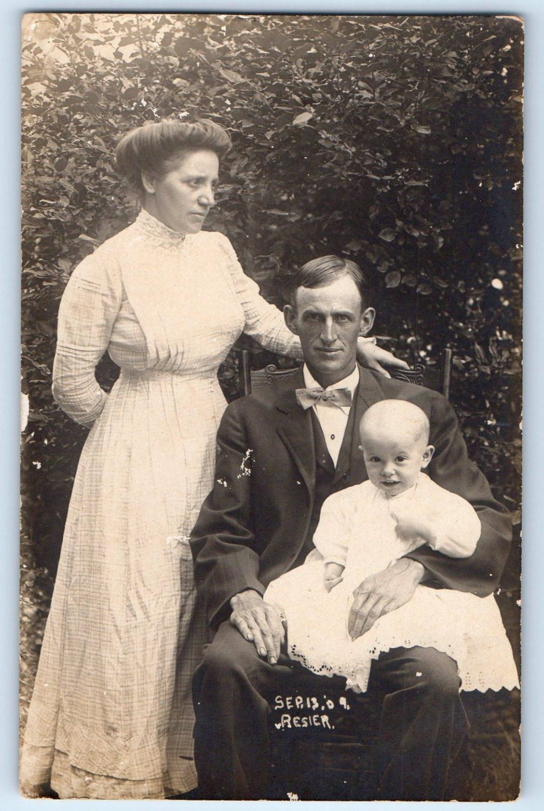 c1910's Family Resier Smiling Baby Girl Garden Scene RPPC Photo Antique Postcard