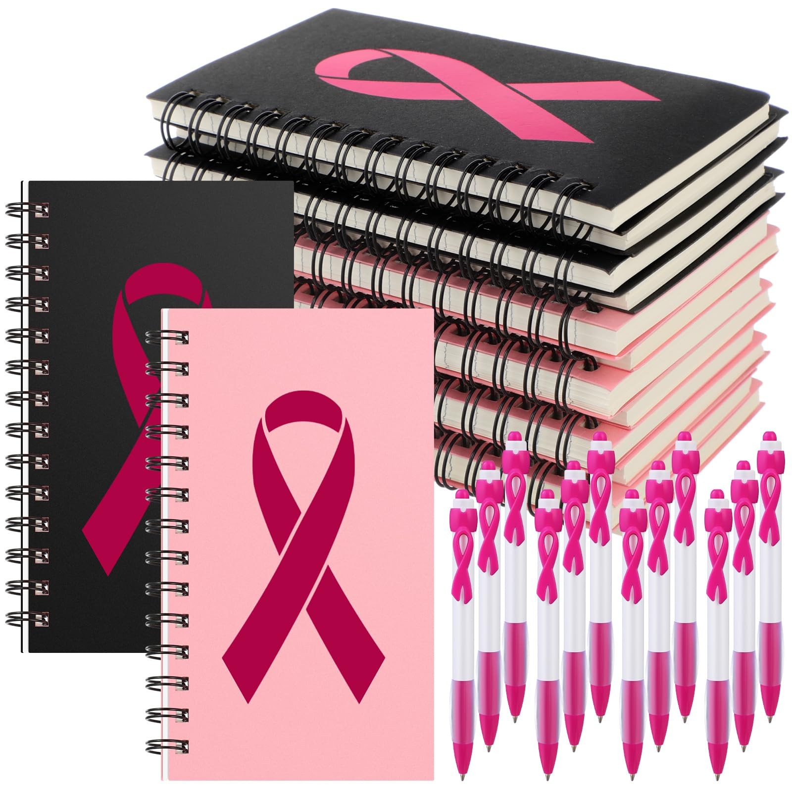 24 Pcs Breast Cancer Awareness Notepads Pink Ribbon Retractable Pens Breast C...
