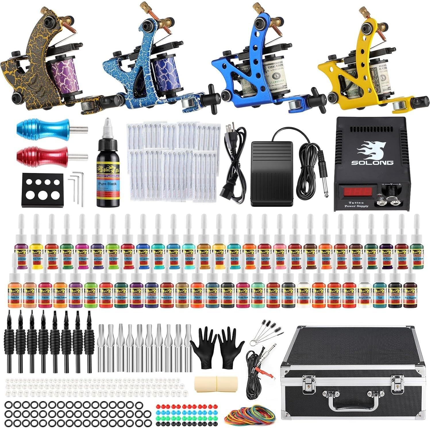 Tattoo Complete Tattoo Kit 4 Pro Machine Guns 54 Inks Power Supply Foot Pedal .. Tattoo Complete Tattoo Kit 4 Pro Machine Guns 54 Inks Power Supply Foot Pedal ..