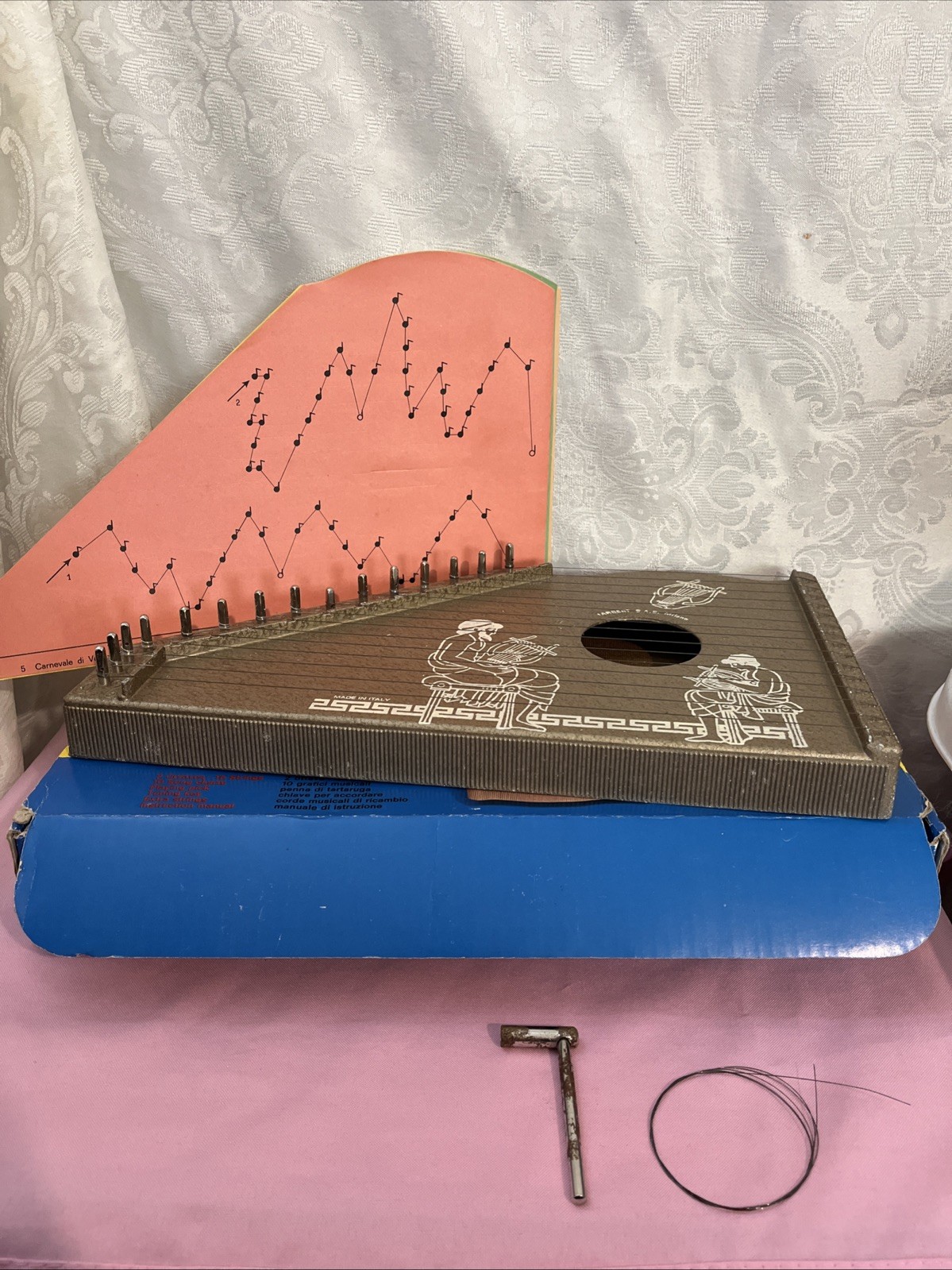 Vintage 1950\'s Jr Zither Herbert Italiana Milano Folk String Lap Harp Instrument
