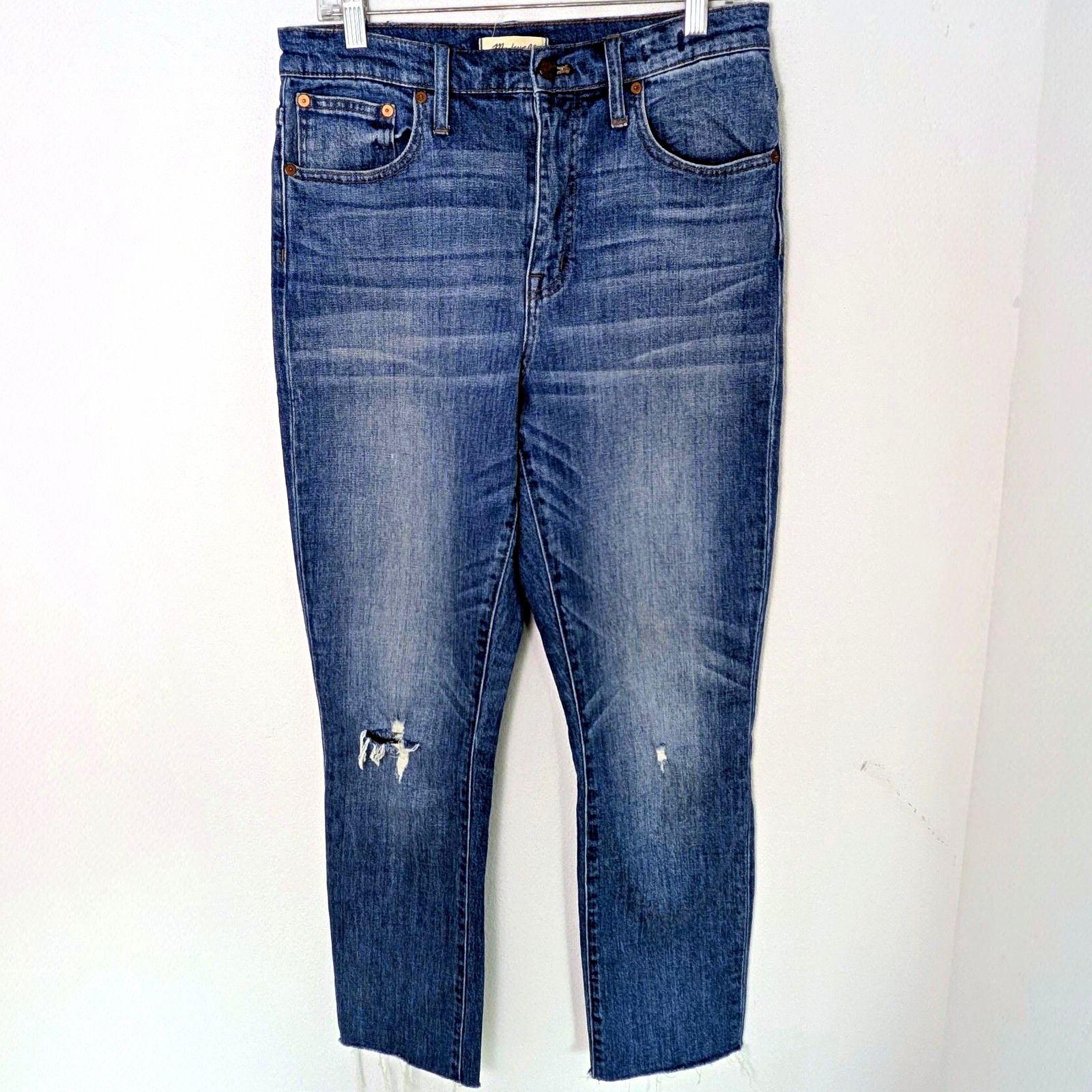 Madewell High-Rise Slim Crop Boyjean Straight Stretch Blue Jeans Size 28 euc