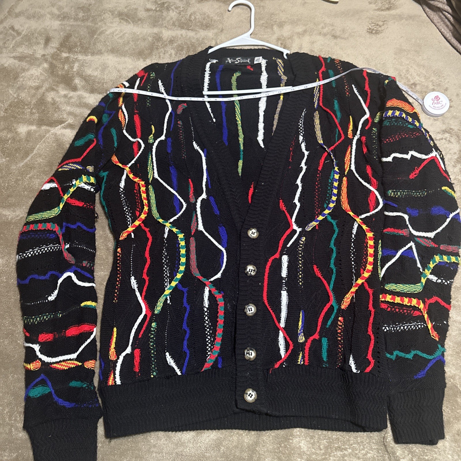 VTG 1990’s Alan Stuart Chunky Knit 3D Cardigan Sweater XL Multicolor